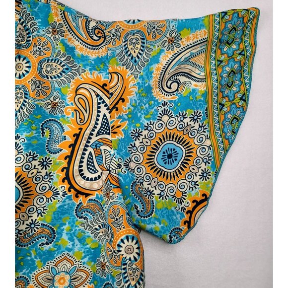 Lapogee Boho Paisley Print Tunic 3X Short Flutter Sleeve Blue/Orange Flowy India - Picture 4 of 13